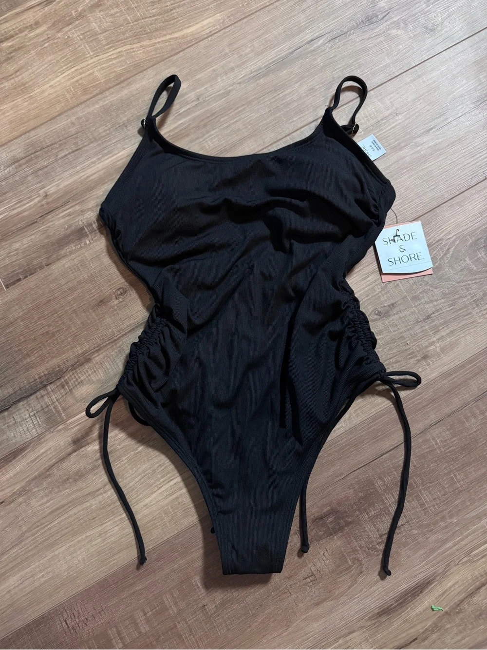 NWT Black Women's One-Piece Swimsuit with Side Tie